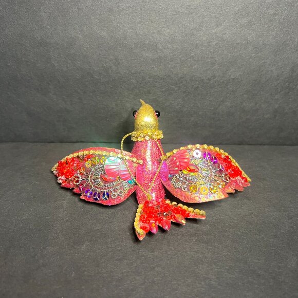 Vintage Hand Crafted Red & Gold Jeweled Hummingbird Christmas Tree Ornament - Picture 2 of 5